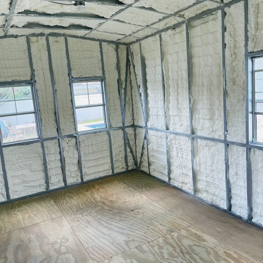 Closed-cell spray foam insulation applied to wall cavities in a residential project in Fox Lake